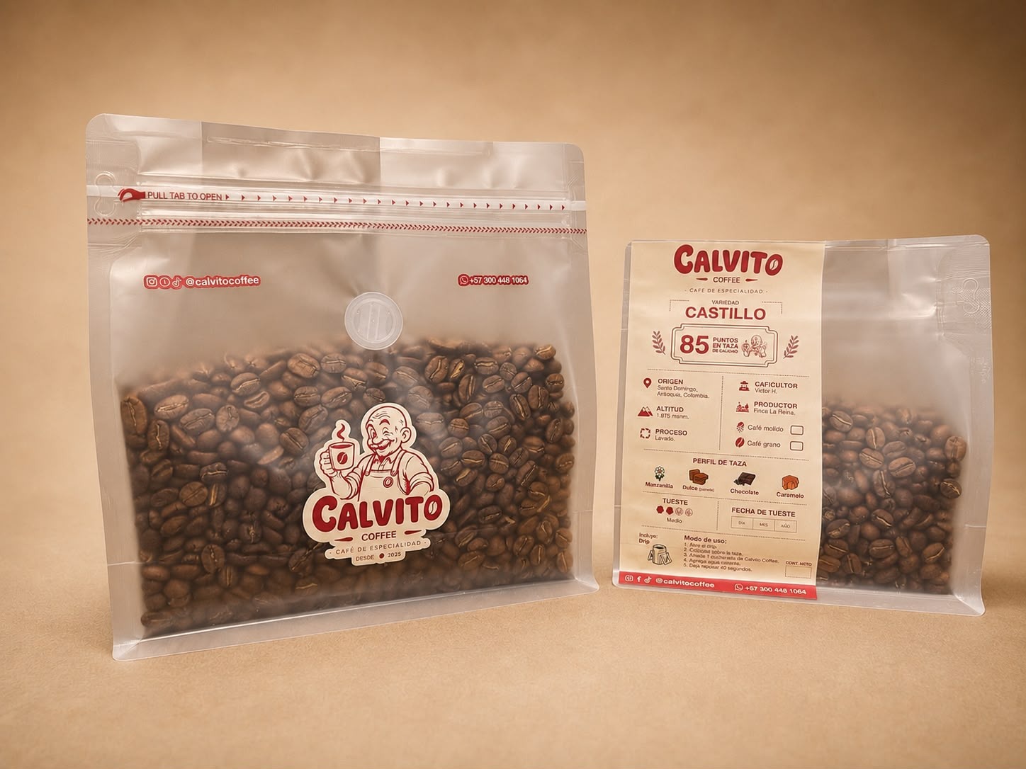 Bolsas de Calvito Coffee, presentaciones de 250 y 500 gramos